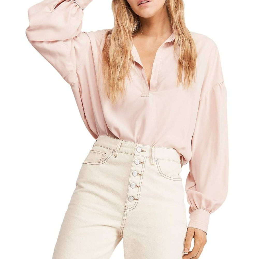 We The Free Love Until Tomorrow Shirt Small Hi Low Poet Blouse Pink Boho